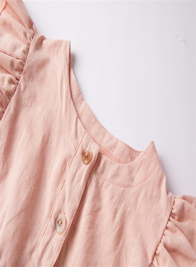 Niyage Girls Flutter Sleeve Dress Toddler Elegant Button Down Casual Dresses Light Pink 90 - Image 2