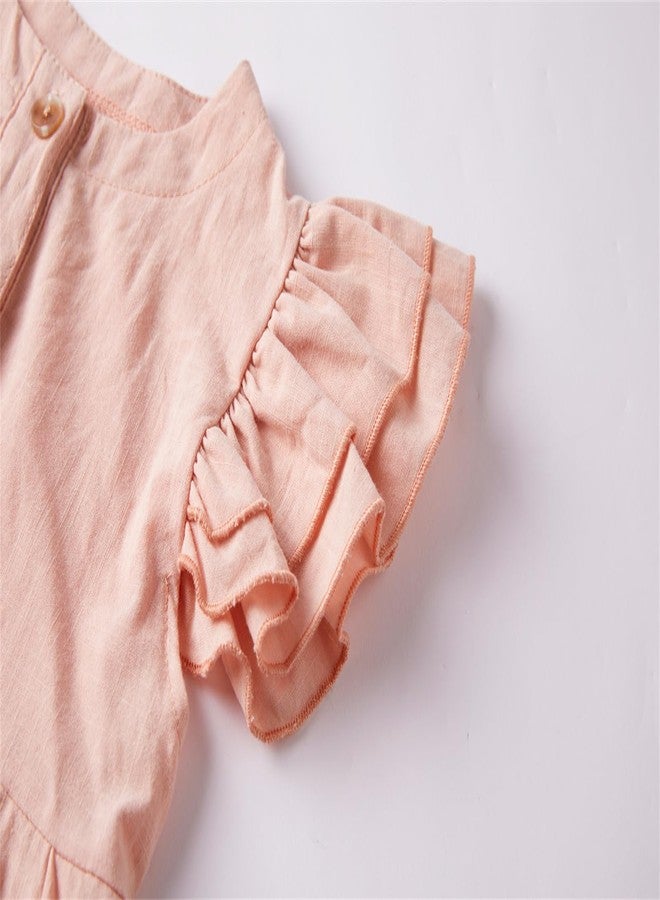 Niyage Girls Flutter Sleeve Dress Toddler Elegant Button Down Casual Dresses Light Pink 90 - Image 4