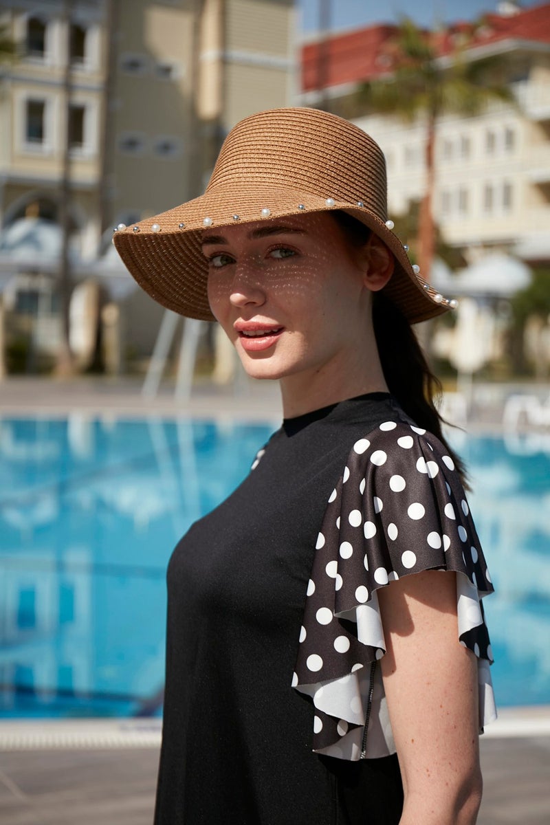 Remsa Mayo Pearl Ribbon Detailed Straw Hat Rş-76 Camel  - Image 4