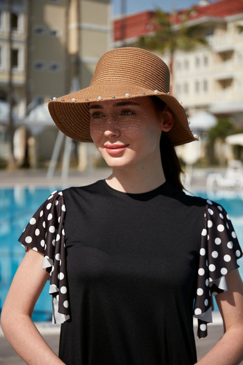 Remsa Mayo Pearl Ribbon Detailed Straw Hat Rş-76 Camel  - Image 3