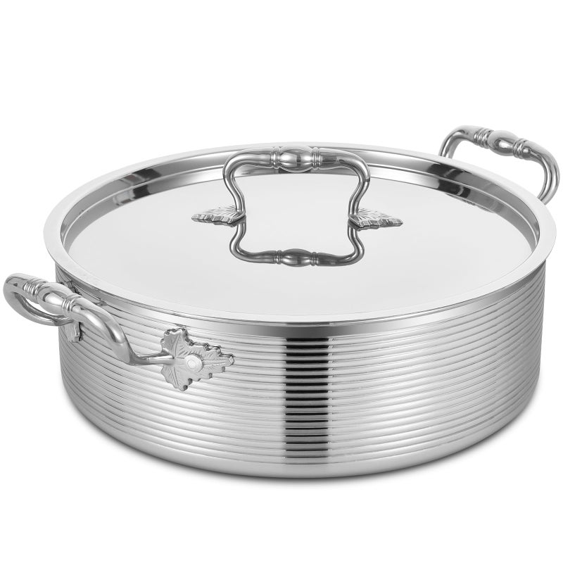 Inqibee Tri-Ply Stainless Steel 7 Quart Rondeau Pot with Lid Braiser Pan, 12 inch Deep Frying Pan, Versatile Cookware, Large Saute Pan, Compatible With All Cooktops, Induction Compatible, Oven-Safe - Image 1