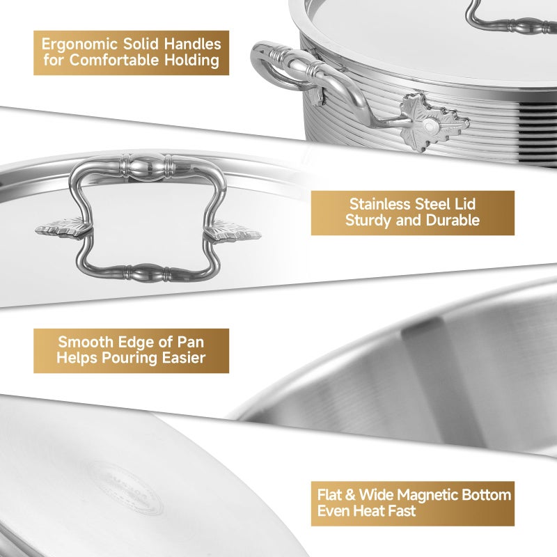 Inqibee Tri-Ply Stainless Steel 7 Quart Rondeau Pot with Lid Braiser Pan, 12 inch Deep Frying Pan, Versatile Cookware, Large Saute Pan, Compatible With All Cooktops, Induction Compatible, Oven-Safe - Image 4