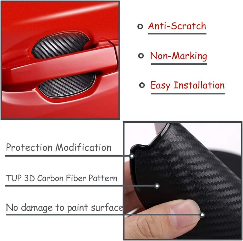 WORCAS 4Pcs Car Door Handle Protective Films, Universal 3D Carbon Fiber Car Door Handle Paint Protection Film for Grip Recesses(S) - Image 2