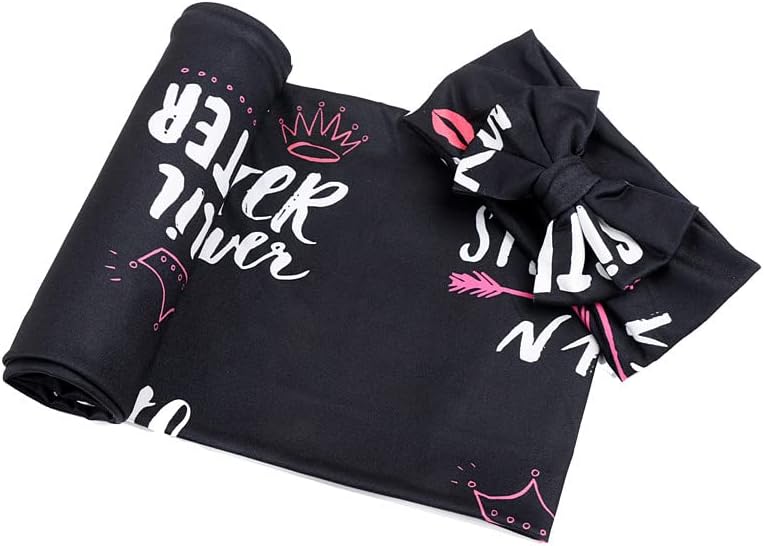 Galabloomer Newborn Receiving Blanket Headband Set Flower Print Baby Swaddle Blankets (Black Sister) - Image 3