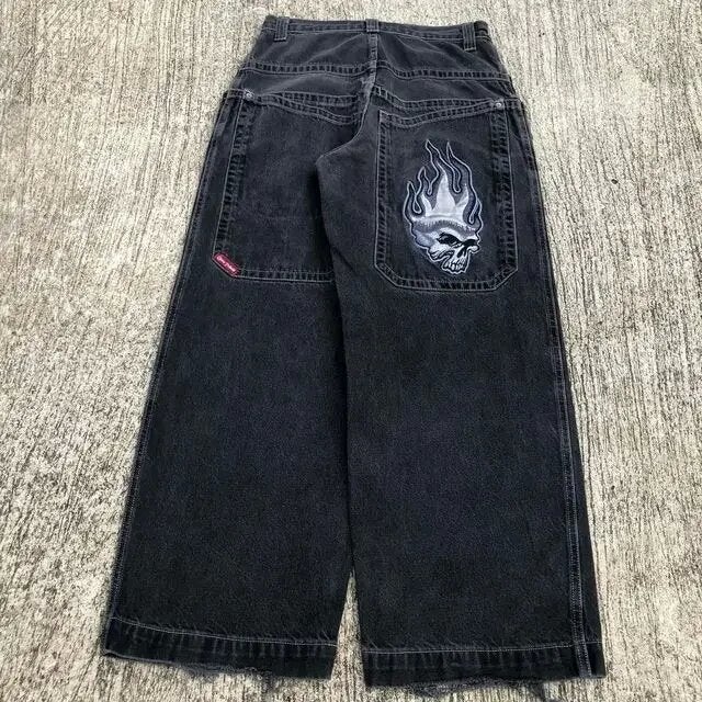 Cross-border E-commerce Loose Jeans Hip-hop Rock Print 2024 New Fashion Harajuku Loose Wide Leg Jeans Trendy Nzk123 black 