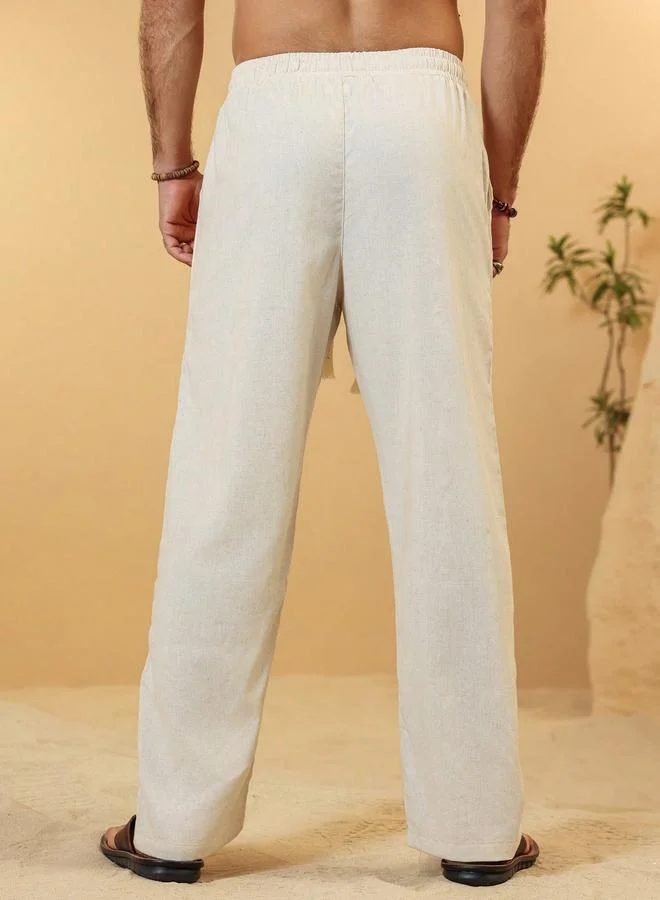 Take Two Beige Casual Trousers with Drawstring
