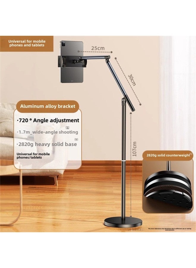 TC27 Rocker Arm Vertical Shooting Stand Live Mobile Phone Stand Floor Vertical Shooting 360 Rotating Folding Floor Reshooting Stand-Color:Black ---  Mobile Phone/tablet/Switch Universal  - Image 1