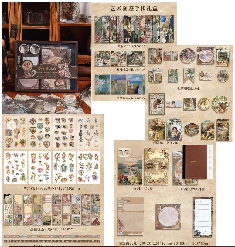Rahasya Enterprise Scrapbook Supplies Kit, Junk Journal Kit with Journaling Supplies, Scrapbook Paper, A6 Grid Notebook, Washi Stickers, Washi Tape, Scrapbook Kit Craft DIY Gift Set (Art Guide) - Image 1