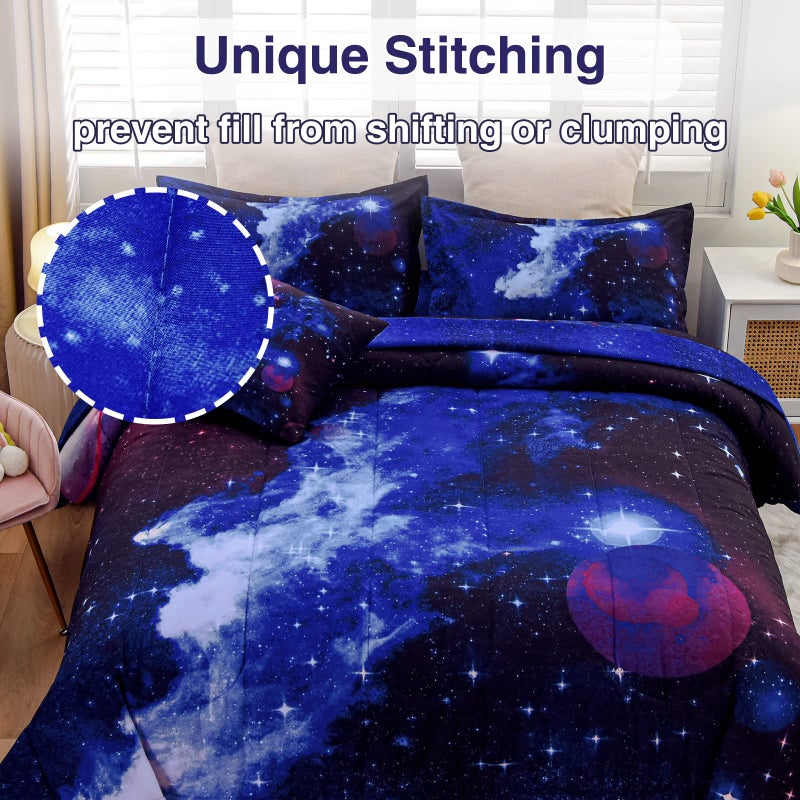 A Nice Night Galaxy 6Pcs Bedding Sets Outer Space Comforter Bed in a Bag 3D Printed Quilt,for Children Boy Girl Teen Kids,Twin 6Pcs - Image 5