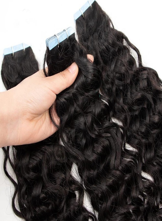 Smartinnov Water Wave Tape in Human Hair Extensions 20 Inch Curly Wave Brazilian Human Hair Adhesive Remy Hair Skin Weft Seamless Invisible PU Tape Ins for Black Women Thick End Double Sided 50g 20pcs/Pack - Image 4