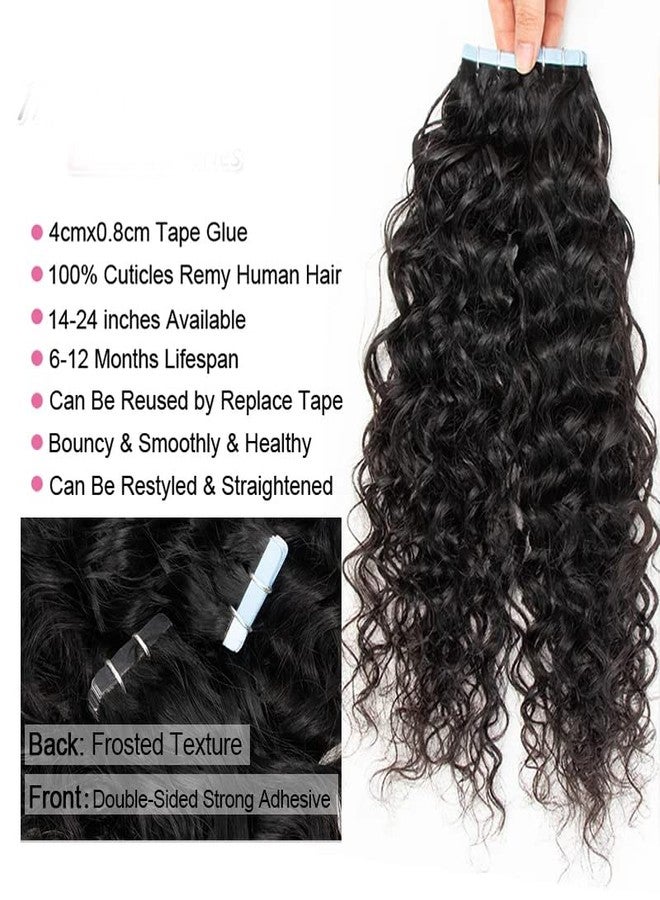 Smartinnov Water Wave Tape in Human Hair Extensions 20 Inch Curly Wave Brazilian Human Hair Adhesive Remy Hair Skin Weft Seamless Invisible PU Tape Ins for Black Women Thick End Double Sided 50g 20pcs/Pack - Image 2
