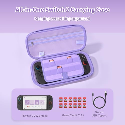 Kuitmor Slim Carrying Case Compatible with Switch 2 2025 Hard Shell Storage Bag with 12 Game Card Slots Portable Case for Switch 2 Console and Game Accessories Purple Kuromi - Image 3