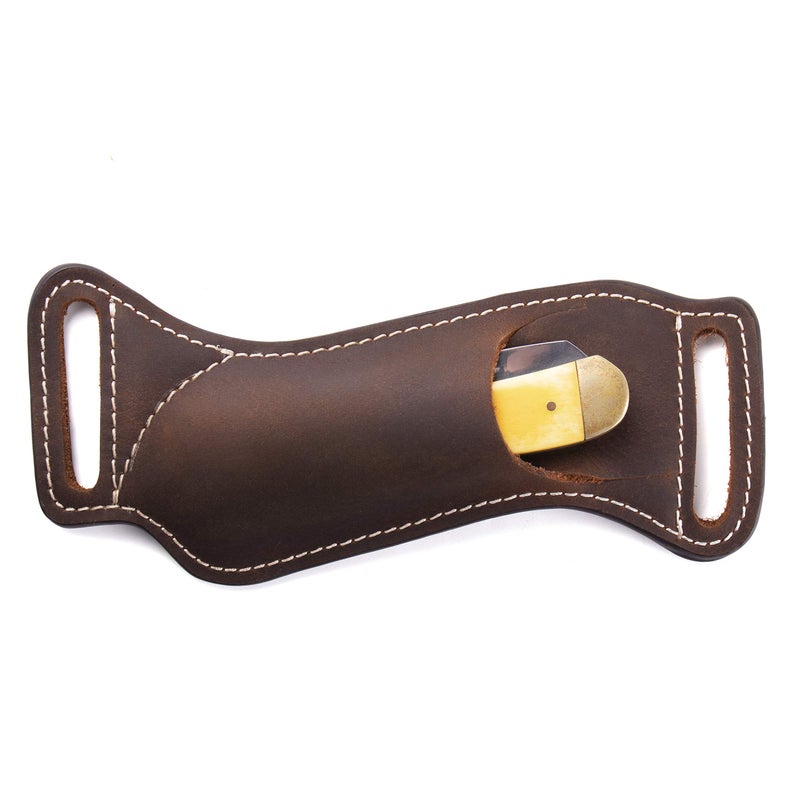 Gentlestache Leather Knife Sheaths for Belt, Pocket Knife Holder, EDC Sheath for Folding, Compact Draw Knife Holster Dark Brown - Image 1