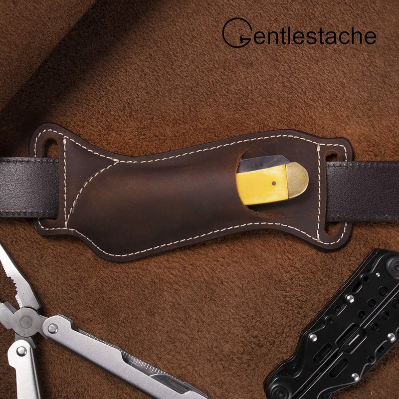 Gentlestache Leather Knife Sheaths for Belt, Pocket Knife Holder, EDC Sheath for Folding, Compact Draw Knife Holster Dark Brown - Image 4