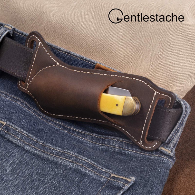 Gentlestache Leather Knife Sheaths for Belt, Pocket Knife Holder, EDC Sheath for Folding, Compact Draw Knife Holster Dark Brown - Image 2