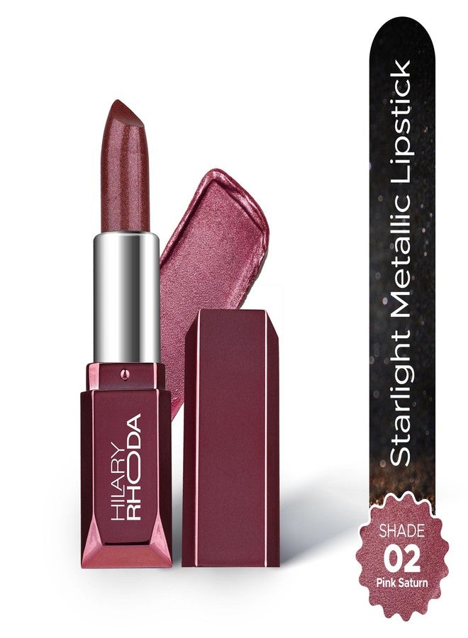 Hilary Rhoda Starlight Metallic Lipstick | Metallic Shine Glitter | Creamy & Long Lasting Lipstick | Lightweight & Hydrating Formula | 4g (Pink Saturn - Shade 02) - Image 2