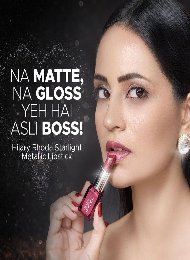 Hilary Rhoda Starlight Metallic Lipstick | Metallic Shine Glitter | Creamy & Long Lasting Lipstick | Lightweight & Hydrating Formula | 4g (Pink Saturn - Shade 02) - Image 3