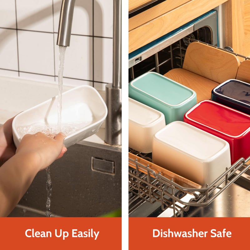 Sweese طبق زبدة كبير من سويز - حافظة زبدة محكمة الإغلاق تستوعب حتى 2 قطعة من الزبدة - وعاء خزفي مع غطاء خشبي من خشب الزان، أبيض - Image 5