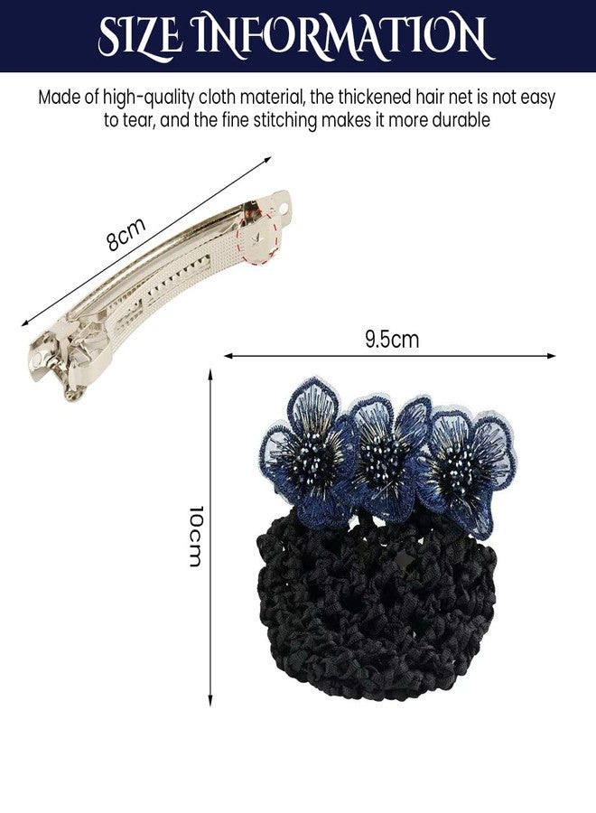 MAYCREATE® 2pcs Hair Snood Net, Flower Bun Accessories For Women, Clip Net For Bun, Mesh Maker, Knit Cover Hairnet For Daily, Work, Dancer, Nurse, Multi - Image 2