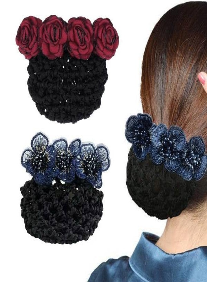 MAYCREATE® 2pcs Hair Snood Net, Flower Bun Accessories For Women, Clip Net For Bun, Mesh Maker, Knit Cover Hairnet For Daily, Work, Dancer, Nurse, Multi - Image 1