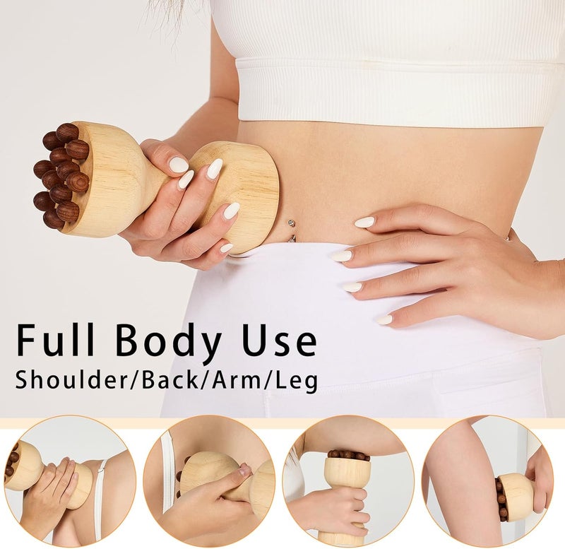 AICNLY 2in1 Wood Therapy Massage Tools for Body Shaping Lymphatic Drainage Massager Maderoterapia kit Wooden Massage Roller AntiCellulite Massager Body Sculpting Tools Set - Image 4