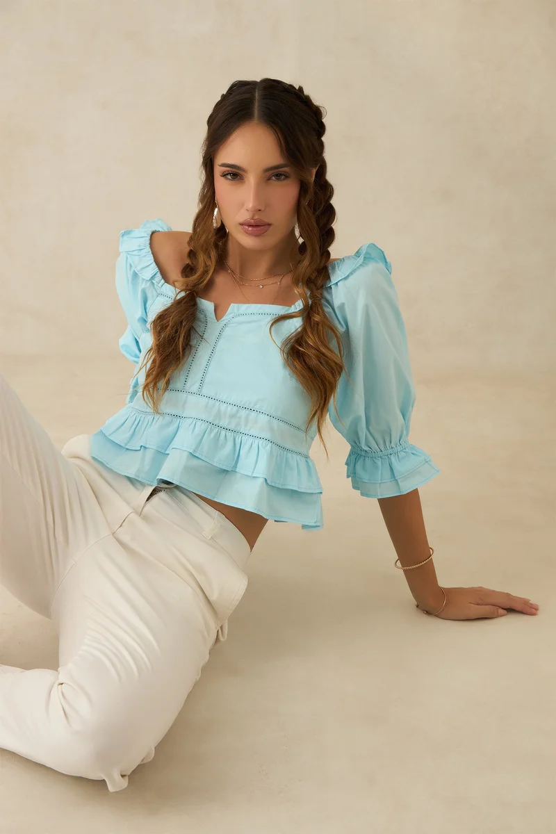 Virgio VIRGIO 100% Cotton Ruffle Detailed Lace Croptop