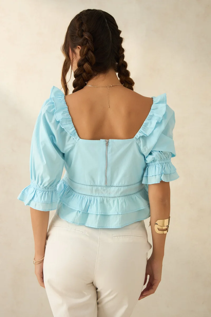 Virgio VIRGIO 100% Cotton Ruffle Detailed Lace Croptop