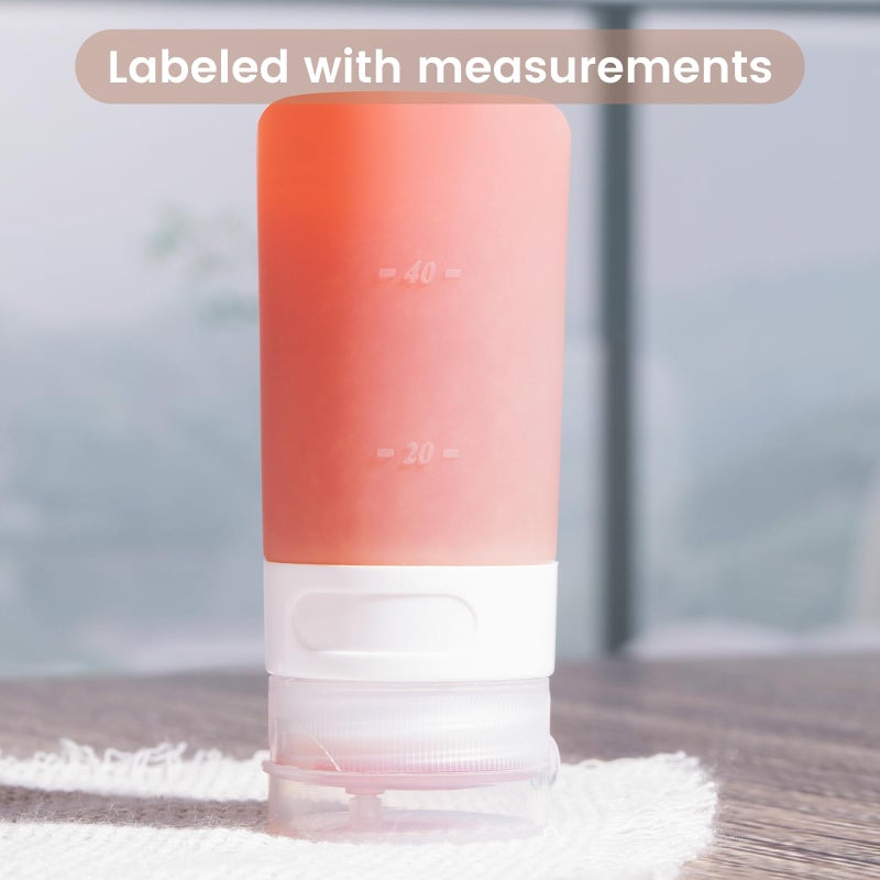 MICEBAY Condiment Squeeze Bottles for Sauces, 2-oz Mini Silicone Salad Dressing Container to Go with Reusable Sandwich Bag, Leakproof Sauce Bottle for Lunch Box, 4 Pack, Apricot - Image 4