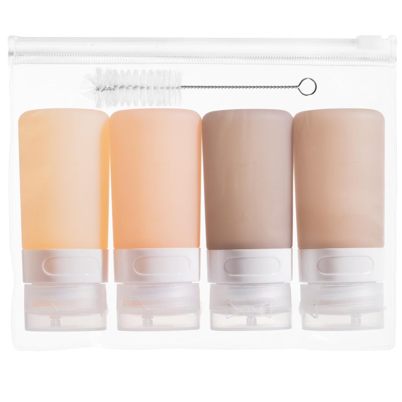 MICEBAY Condiment Squeeze Bottles for Sauces, 2-oz Mini Silicone Salad Dressing Container to Go with Reusable Sandwich Bag, Leakproof Sauce Bottle for Lunch Box, 4 Pack, Apricot - Image 1