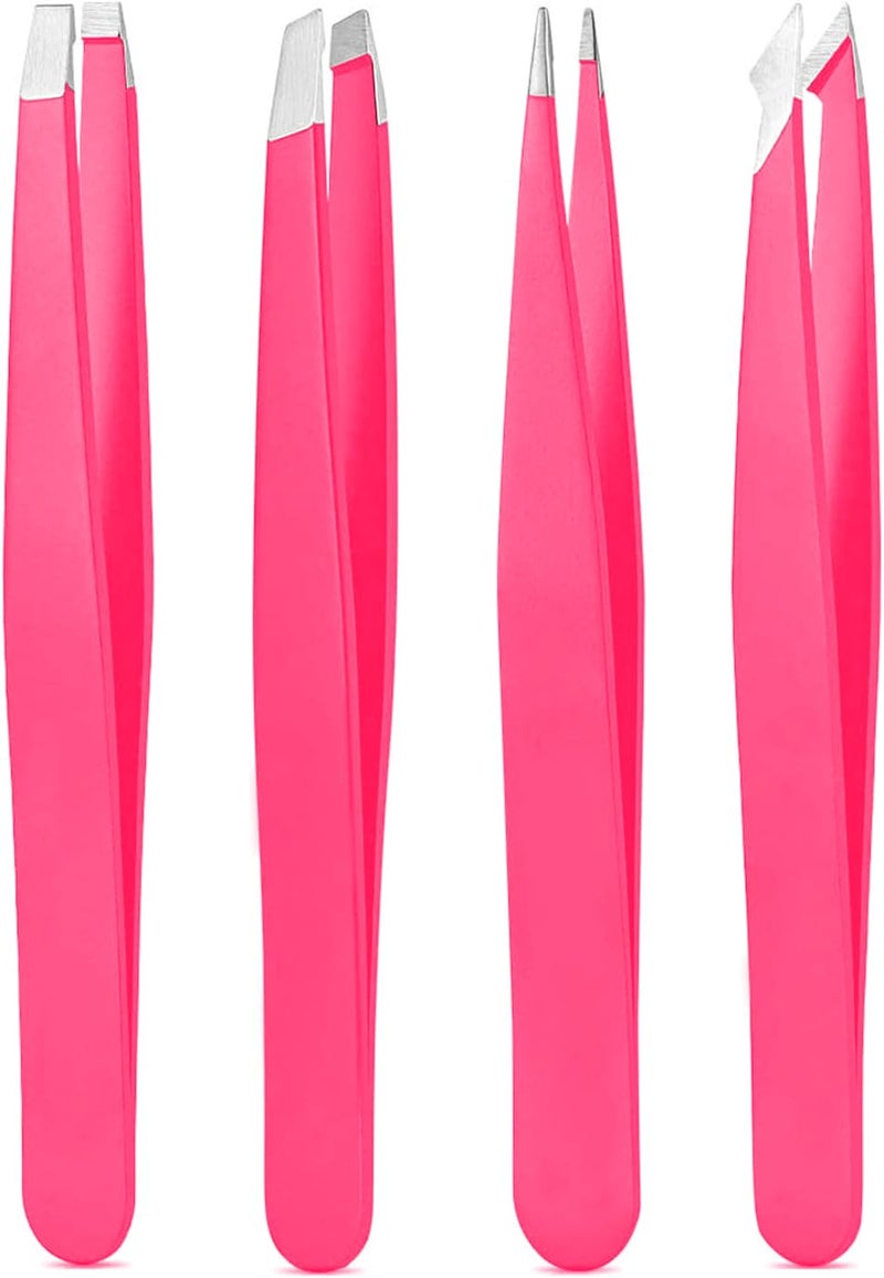 Derlaier Tweezers Set, High Precision Stainless Steel Eyebrow Tweezers for Facial Hair, Inward Growing Hair and Splinter Remover Kit, Suitable for Women and Men, 4-Piece Set. (pink) - Image 1