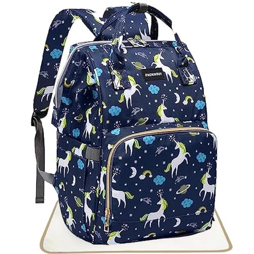 PACKNBUY Diaper Bag for Mothers for Travel with Changing Mat, Maternity Bag with Insulated Bottle Pockets, Water Resistant, Multiple Pockets Baby Diaper Bag for Newborn Baby Products (Indigo Blue) - Image 1