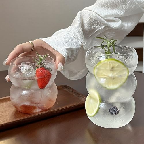 Dxmimer Ribbed Glassware Water Tumbler, Wave Bubble Glasses Tumbler, Aesthetic Ripple Glass Tumbler,Cute Glass Tumbler for Iced Coffee Juice Drink Milk Tea,Beer, Coctail (small wave-big mouth) - Image 3