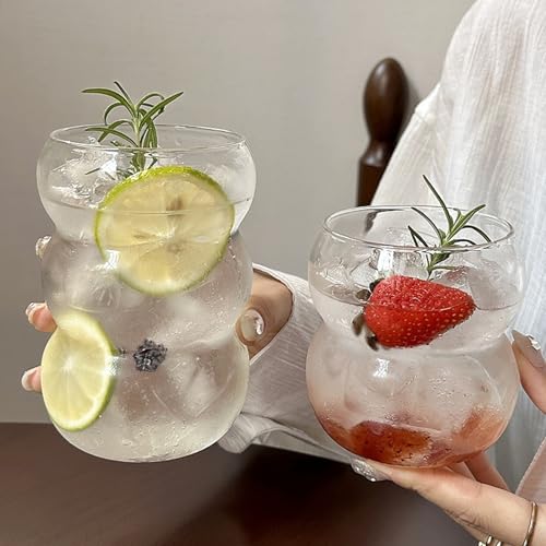 Dxmimer Ribbed Glassware Water Tumbler, Wave Bubble Glasses Tumbler, Aesthetic Ripple Glass Tumbler,Cute Glass Tumbler for Iced Coffee Juice Drink Milk Tea,Beer, Coctail (small wave-big mouth) - Image 2