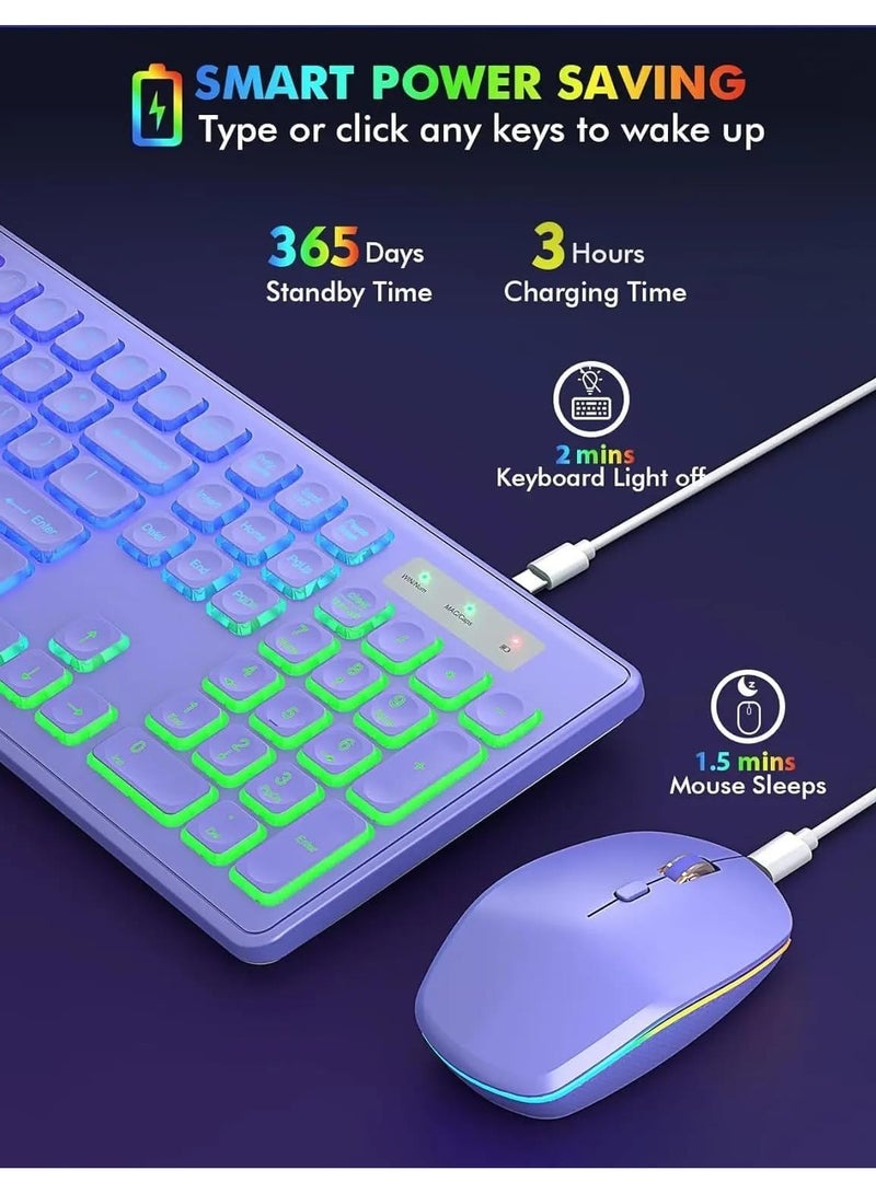 General Backlit 2.4G Wireless Keyboard and Mouse Combo Rechargeable for Office Home, USB ChargingFull Size Ergonomic Tilt Angle Keyboard with Mouse for Mac OS, for Windows  - Image 2