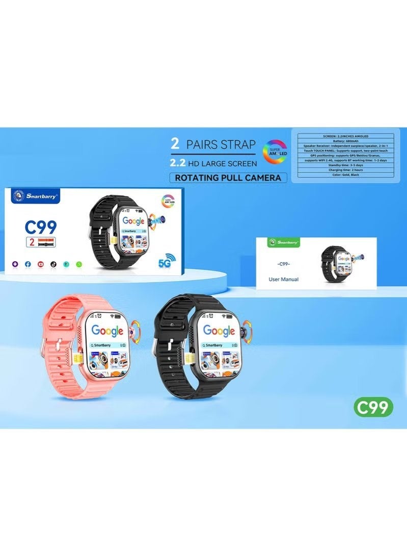 Smartbarry C99 Plus Smartwatch 2.06'' AMOLED HD Display, 6+64GB Memory, GPS WiFi, 3D Rotation Camera, 5G SIM Support, Large Screen Smart Watch for Fitness Tracking, Calls, Apps & Daily Use – Black - Image 3