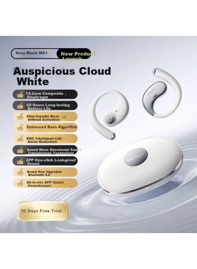 Soaiy [sound Quality 0 Negative Reviews | Over 100,000 Sold] Mo1 Earphones Bluetooth Over-ear Air-bone Conduction Not In-ear Long Battery Life Music Sports Compatible With Apple Huawei Xiaomi White - Image 1