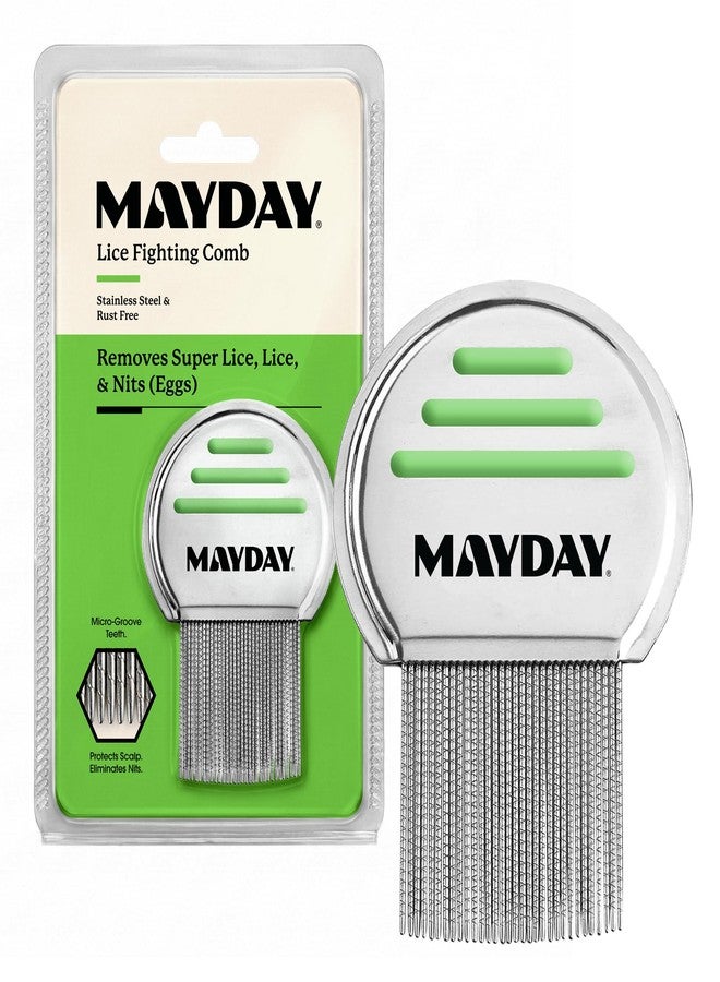MAYDAY Lice Fighting Comb – Stainless Steel Nit & Lice Removal Comb for Kids & Adults – Microgroove Teeth Remove Super Lice, Lice Eggs and Lice – Gentle on Scalp, Durable & Reusable - Image 1