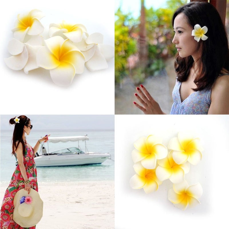 Pursuestar Pursuestar 100Pcs White Foam Hawaiian Frangipani Artificial Plumeria Flower Petals Cap Hair Hat Wreath Floral DIY Home Wedding Decoration 5cm  - Image 5