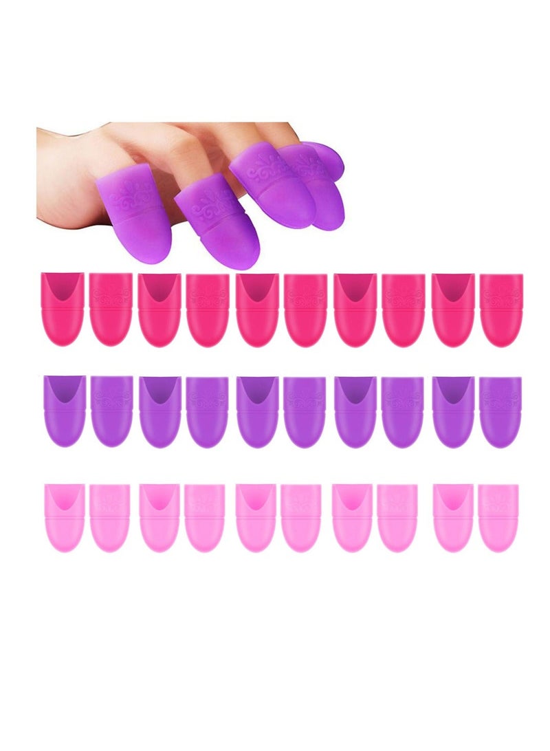 Y&D Wearable Nail Caps Silicone Gel Fingernail Polish Remover Wrap Cleaner Reusable Soak Off in Purple Rosy and Pink for DIY Supplies Home Professional Salon 30 Pieces - Image 1