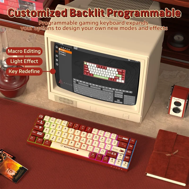 Ajazz AK680 Red Switch Hot-Swap Mechanical Player Gaming Wired Keyboard Rainbow Light Type C Wired