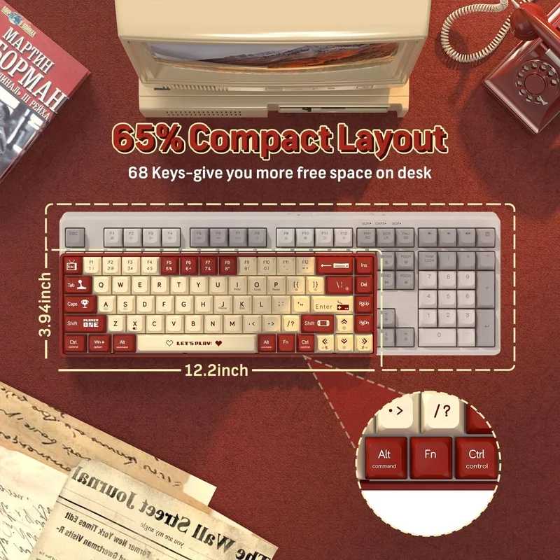 Ajazz AK680 Red Switch Hot-Swap Mechanical Player Gaming Wired Keyboard Rainbow Light Type C Wired