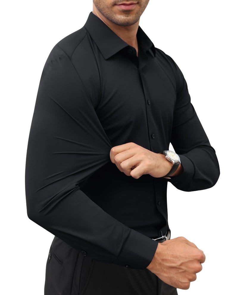 Lion Nardo Slim Fit Black Dress Shirts for Men Wrinkle Free Mens Dress Shirts Long Sleeve Big Muscle Fit Button Up Shirt - Image 2