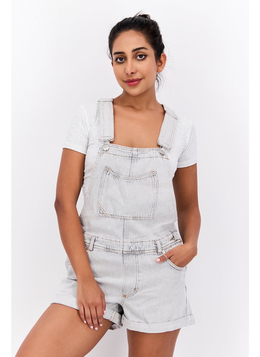 RIVER ISLAND Women Textured Print Sleeveless Playsuit, Light Grey  - Image 1
