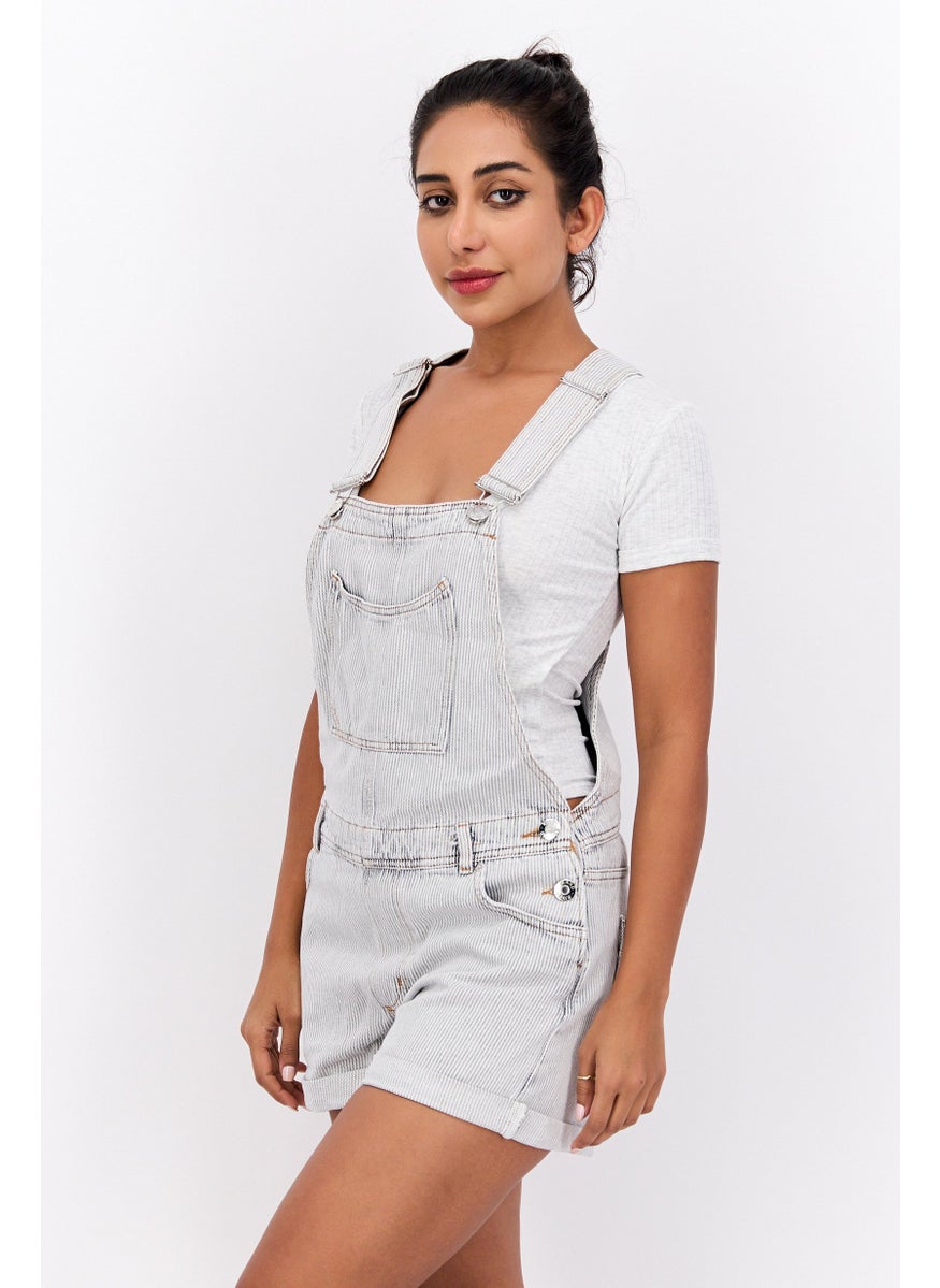 RIVER ISLAND Women Textured Print Sleeveless Playsuit, Light Grey  - Image 2