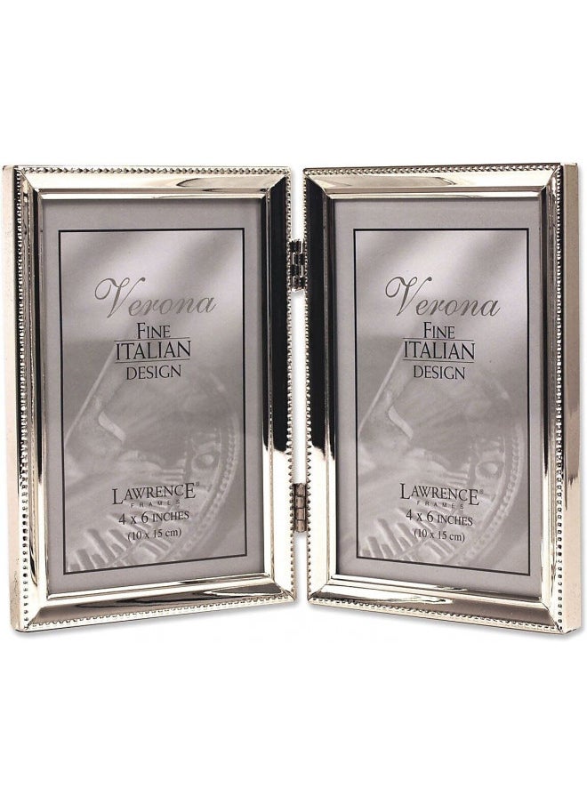 Lawrence Frames Lawrence Frames Bead Border Design, 4x6 Double, Silver 