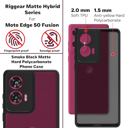 RIGGEAR Shockproof Sleek Hybrid Armor Back Cover Case Compatible with Motorola Moto Edge 50 Fusion/Moto G96 5G (Smoke Black Matte PC + Black TPU Bumper) - Image 3