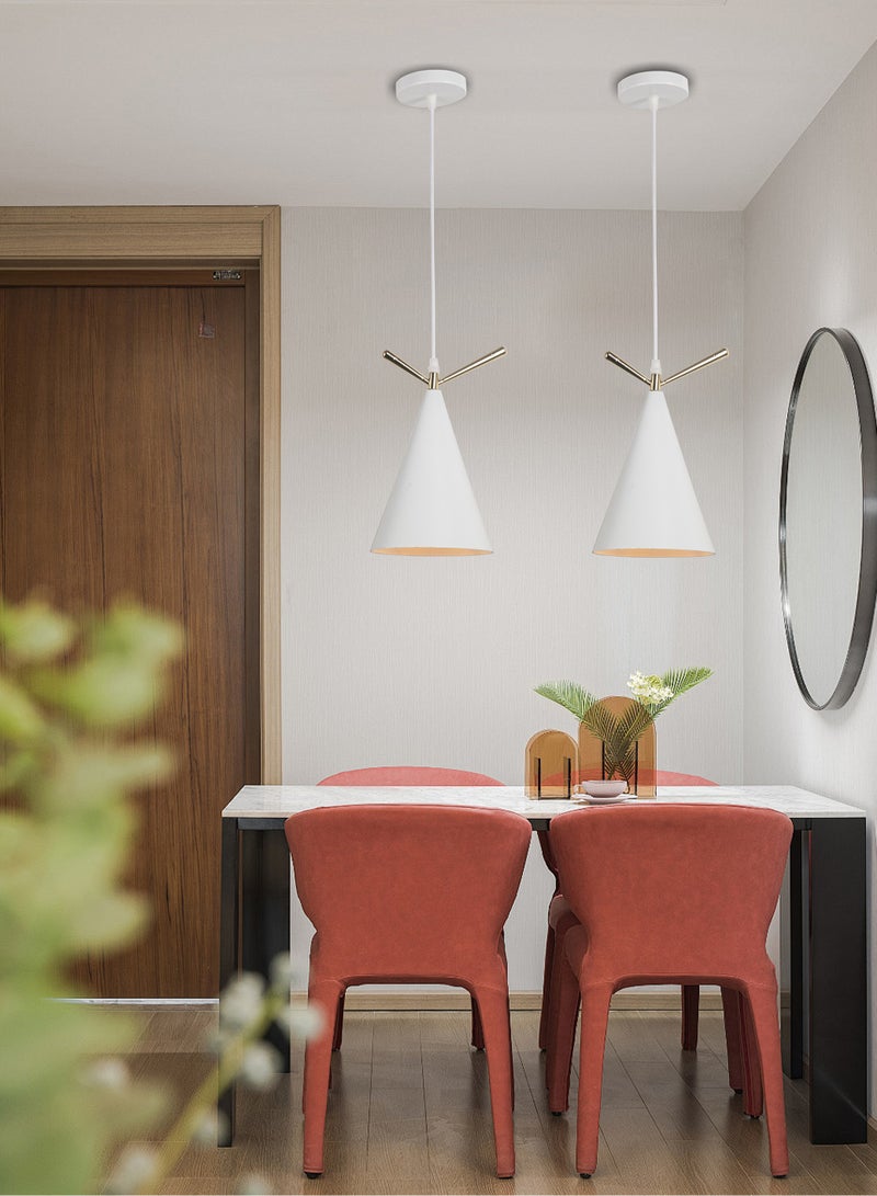 Best Power Minimalist Matte White Pendant Light with Gold Accents - Adjustable Modern Ceiling Fixture for Contemporary Interiors - White - Image 2