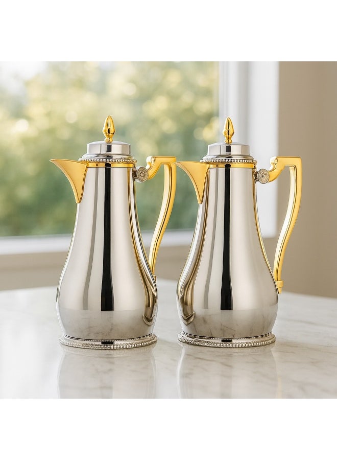 السيف  "✨ السيف طقم ترامس شدن – 2 قطعة للشاي والقهوة نيكل لامع بلمسات ذهبية وداخلي زجاج فاخر ✨" - Image 1