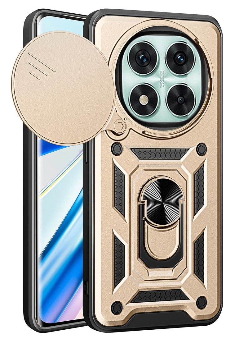 جراب حمايه مقاوم للصدمات وحمايه للكاميرا مزود بدبله معدنيه متوافق مع  Redmi Note 14 Pro 4G (جولد)