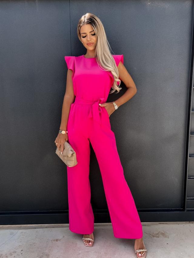 2023 Summer Womens Casual Jumpsuit with Ruffle Tie Black - Image 4